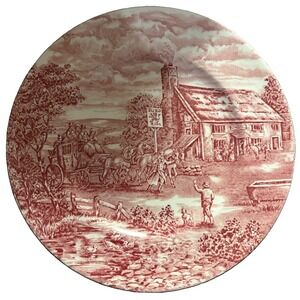 Wood & Sons The Post House Red Lion Red Transferware Dinner Plate England Ironst